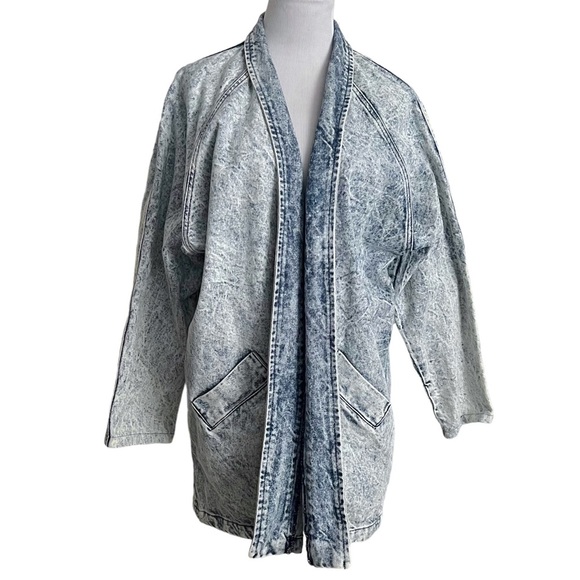 Vintage 1990s Sundance Stone Acid Wash Oversized Denim Duster Jacket - Picture 2 of 14